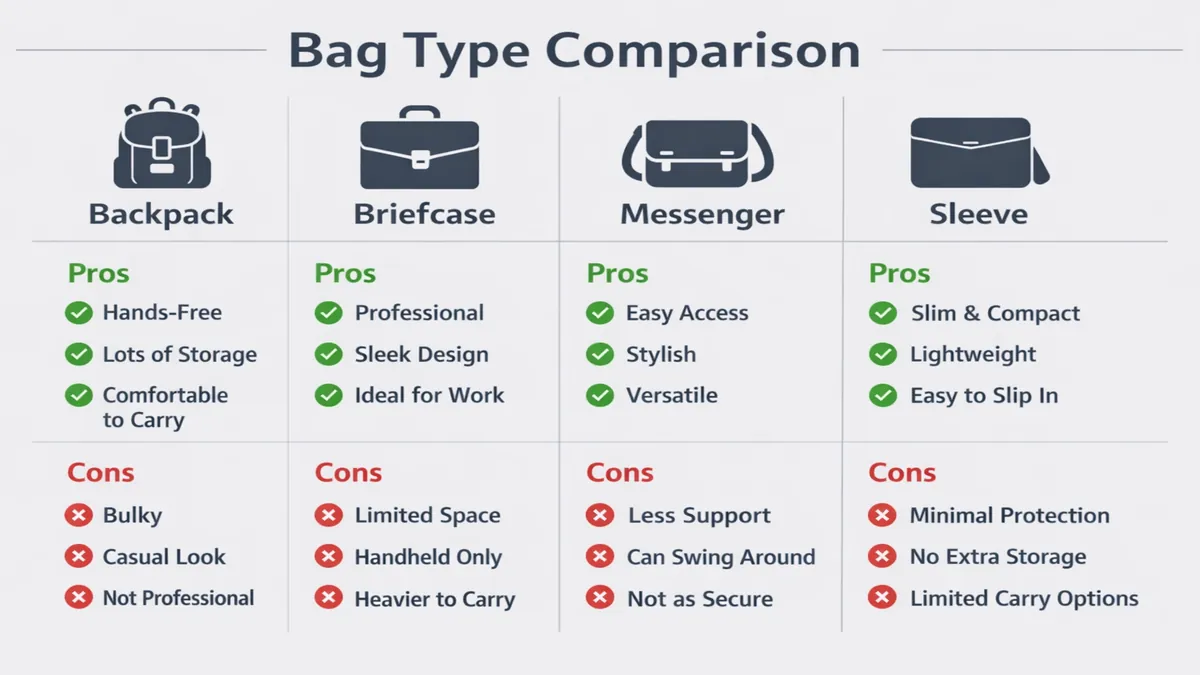Laptop bag types — backpack vs briefcase vs messenger