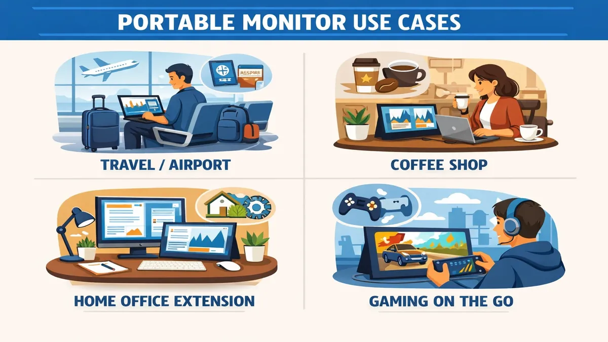 Portable monitor use cases — travel, work, gaming