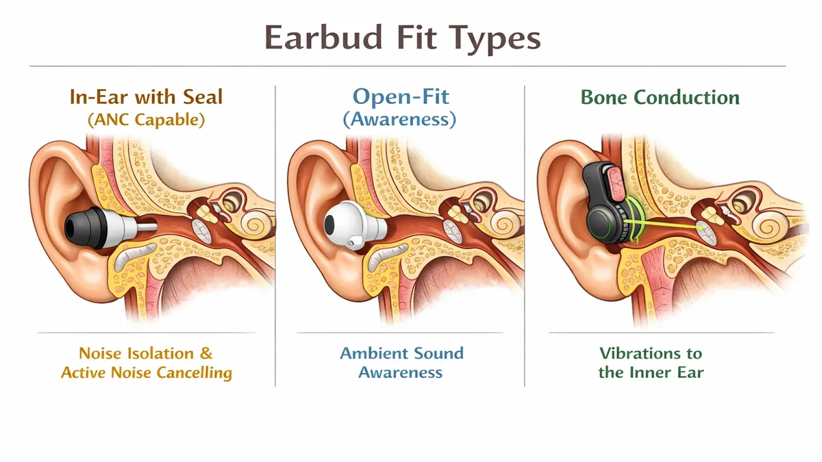 Wireless earbud fit types — in-ear vs open-fit