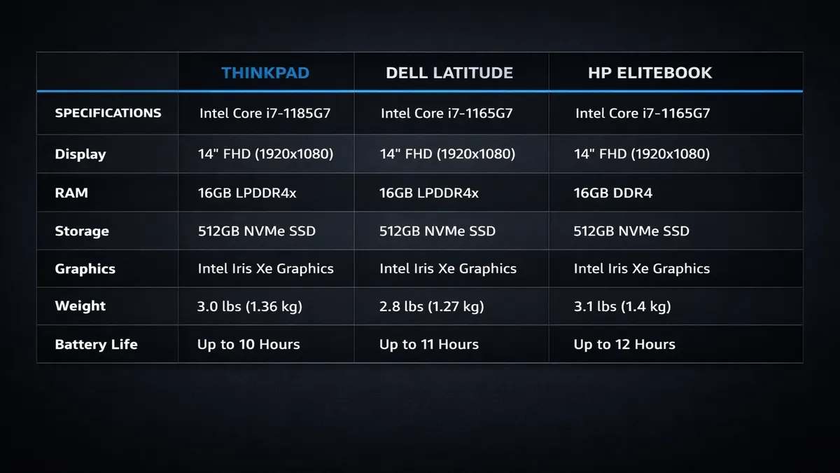 ThinkPad vs Dell Latitude vs HP EliteBook comparison