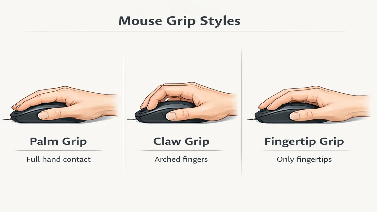 Mouse grip styles — Palm vs Claw vs Fingertip