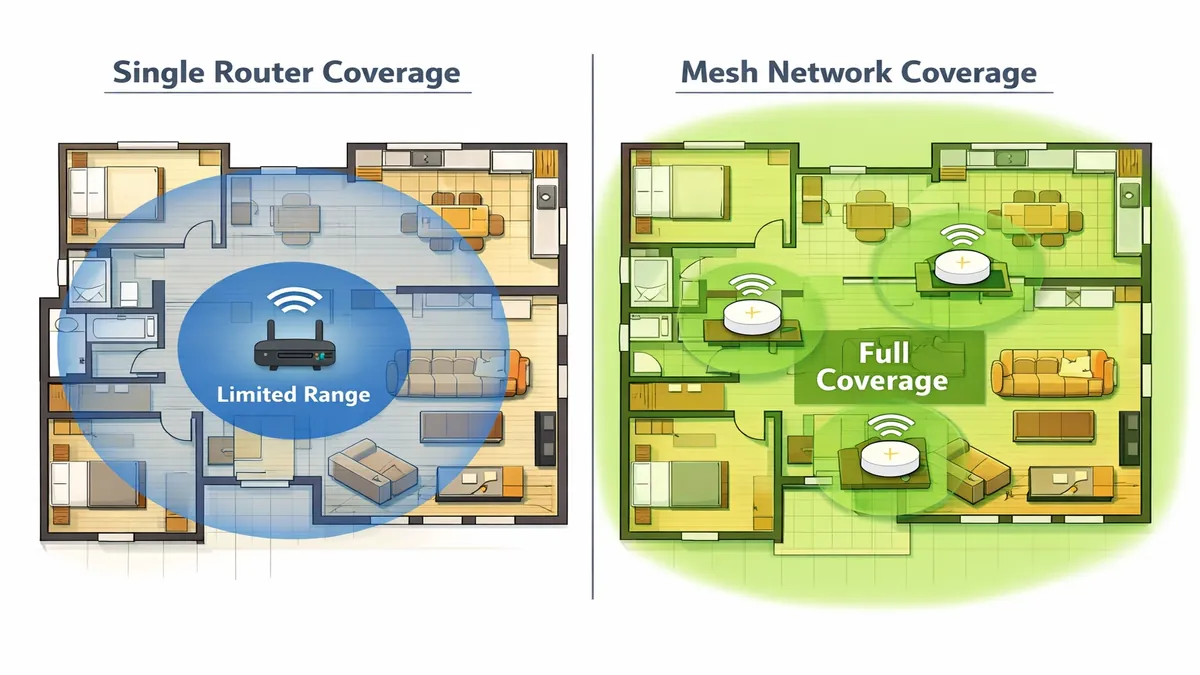 Mesh WiFi vs single router coverage comparison