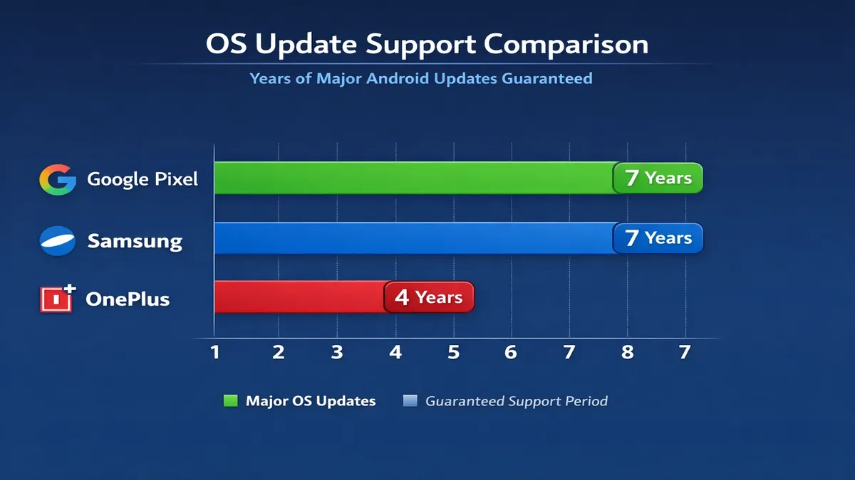 Android OS update support comparison by brand