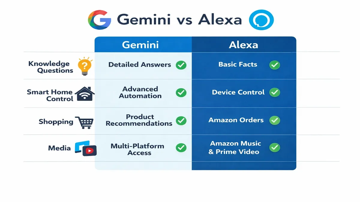 Google Gemini vs Amazon Alexa assistant comparison