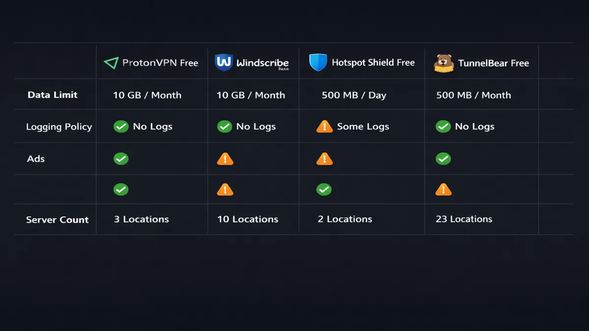 Best free VPN comparison 2026