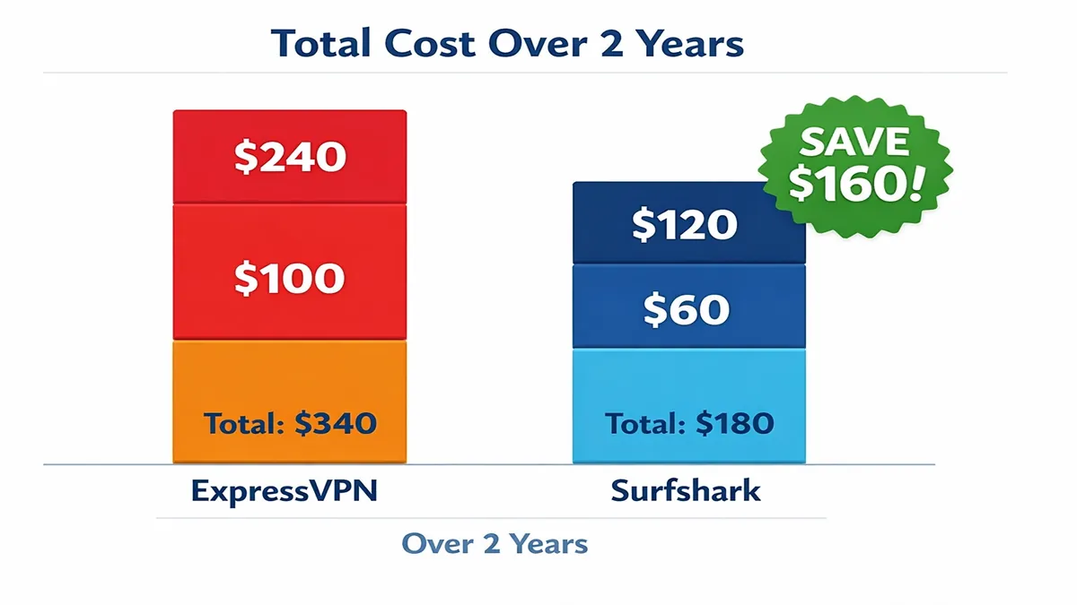 ExpressVPN vs Surfshark price comparison