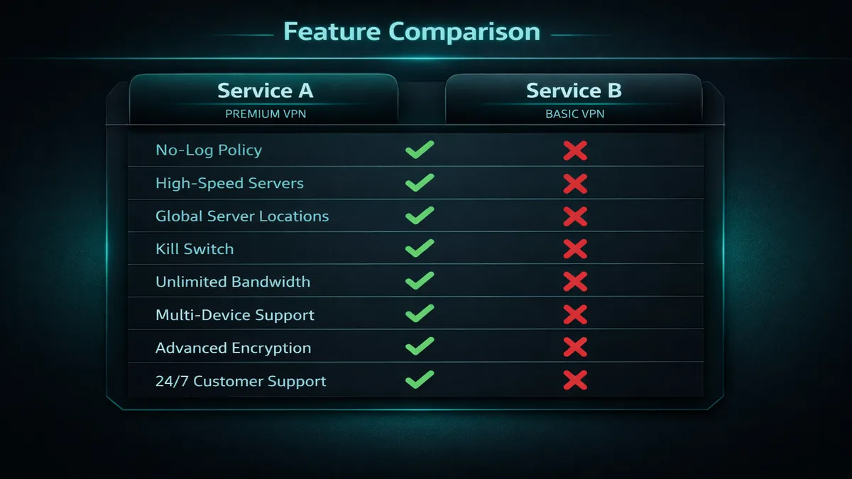 NordVPN vs ExpressVPN feature comparison table